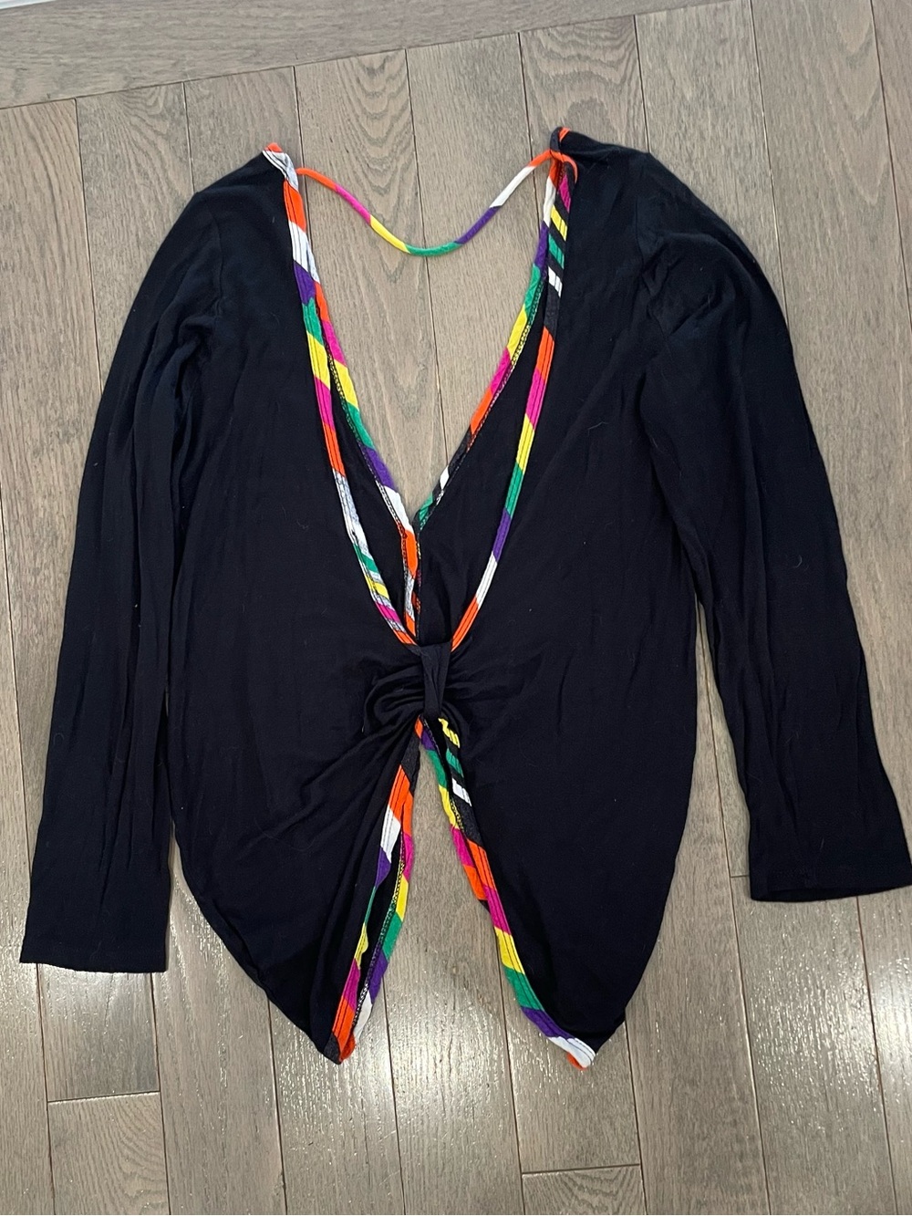 Vintage Rainbow Trim Convertible Open Back Cardigan Top One size fits most. - Picture 9 of 13